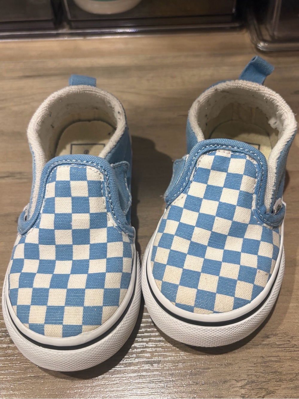 Vans toddler Light Blue & White Checker Slip-On Sneakers